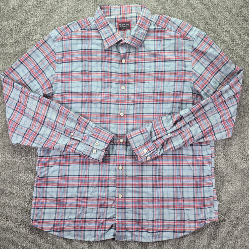 Untuckit Shirt Mens XL Light Blue Flannel Alfasi Long Sleeve Cotton Button Up